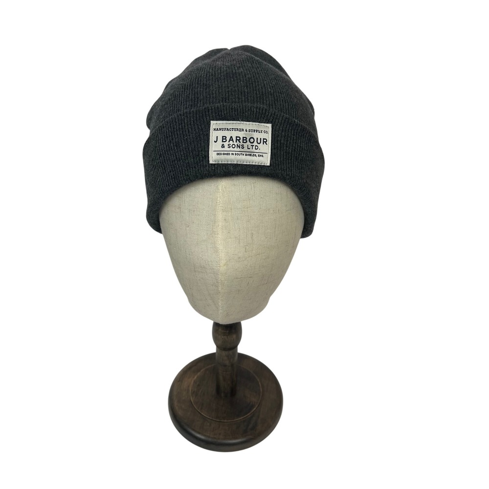 Barbour Mens Grey‎ Ribbed Knit Cuffed Beanie Hat One Size